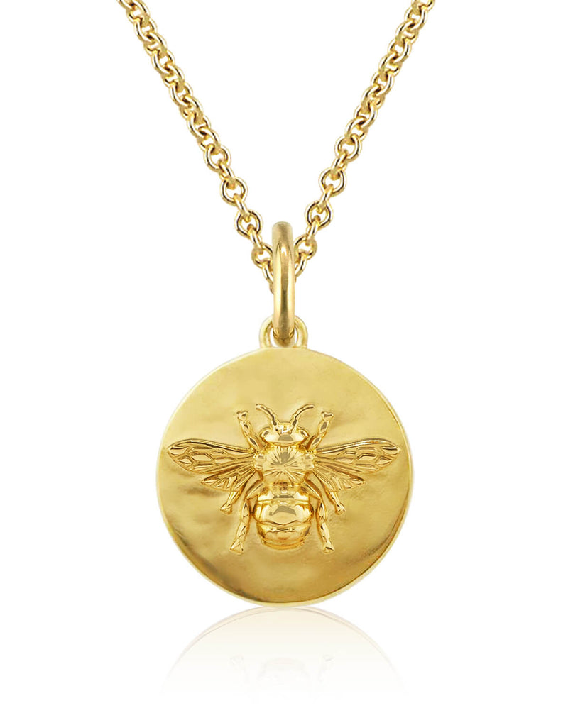 9ct yellow gold bee round coin pendant 