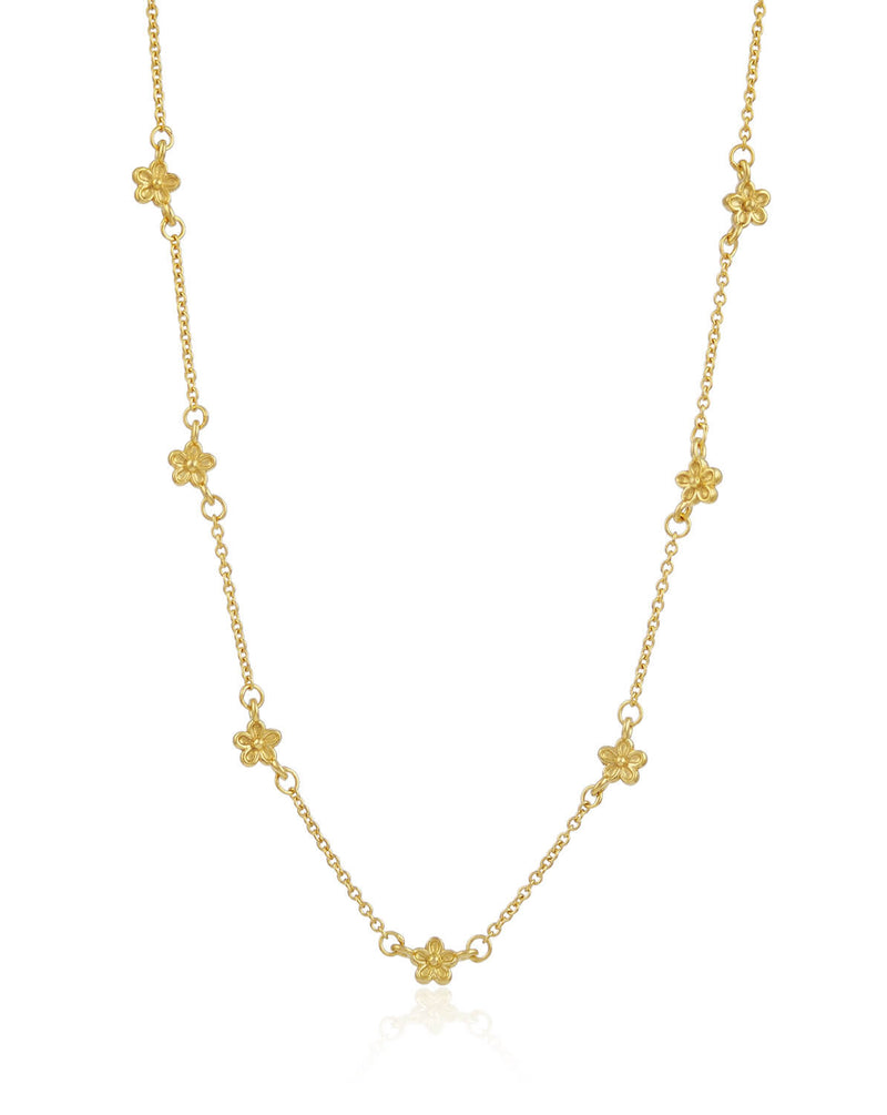 solid yellow gold tiny flower station necklace 